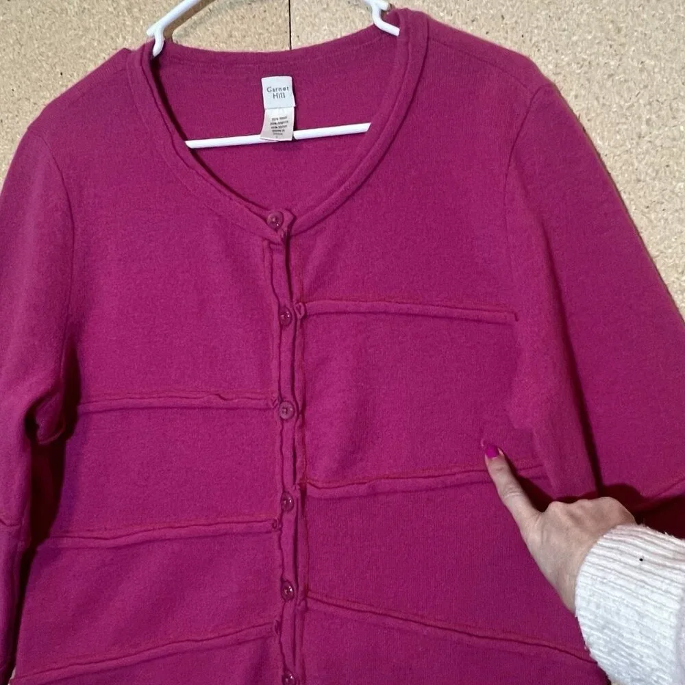 Garnet Hill Women’s Sweater Cardigan Size Large Pink Wool/ Angora Blend Buttons